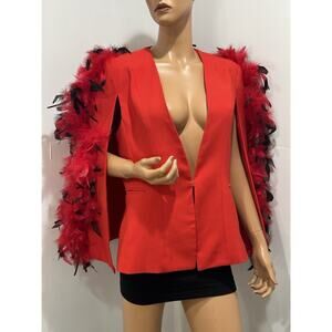 Cape Sleeve red blazer women size large With Feathers